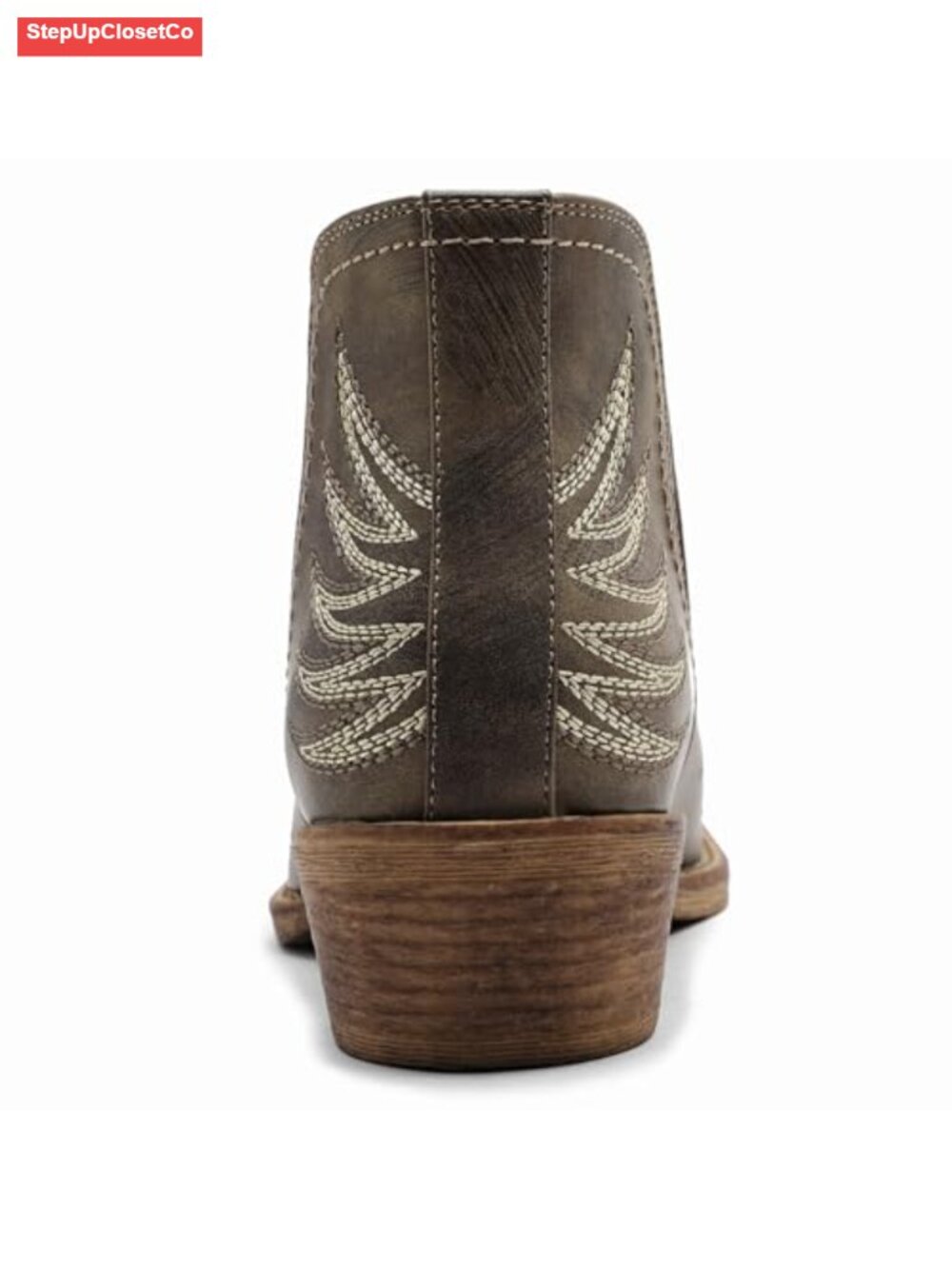 Women's Cowgirl Boots Western Ankle Pull On Faux Leather Low Heel Booties - Picture 6 of 6
